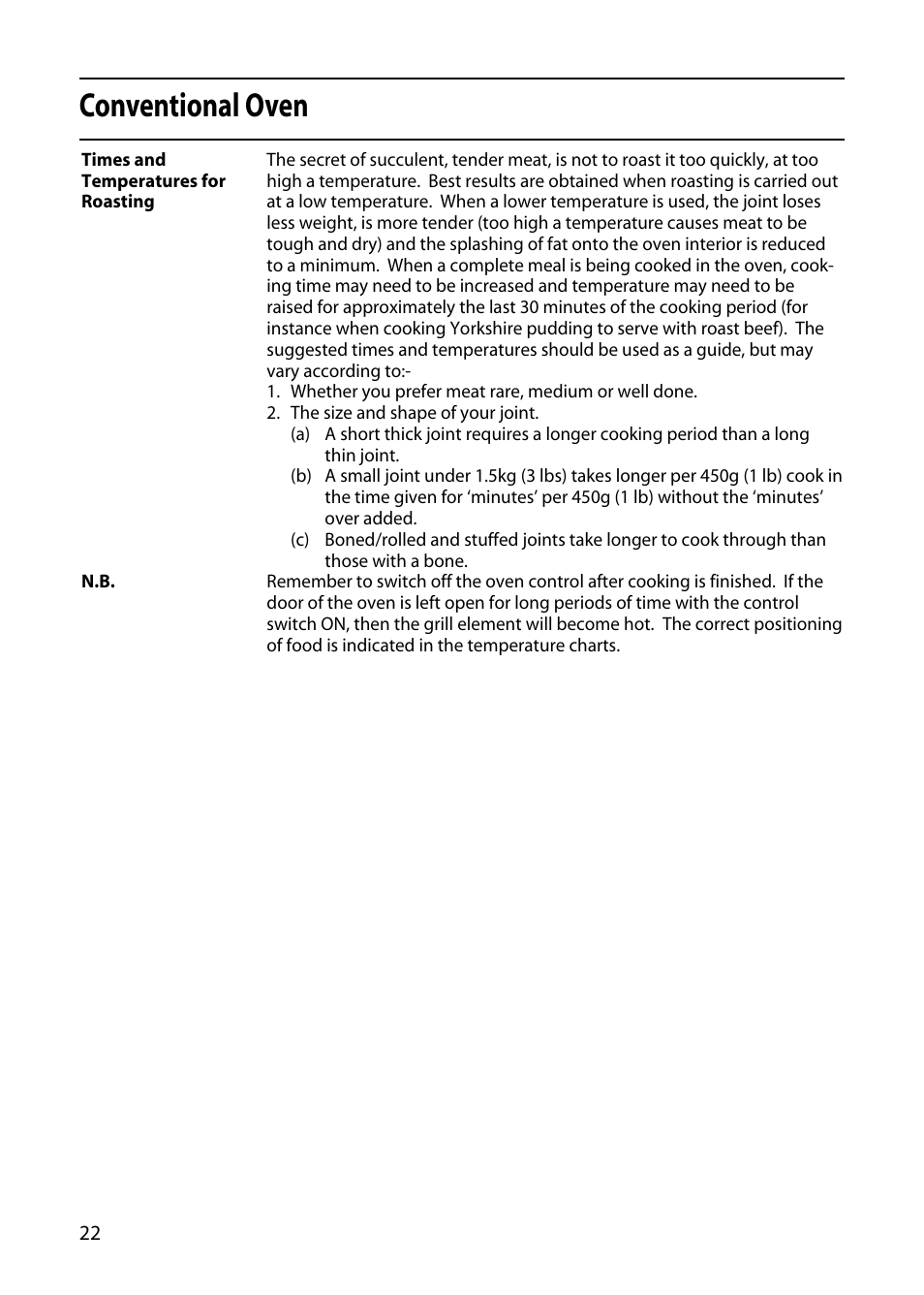 Conventional oven | Indesit KD3E1E User Manual | Page 22 / 32
