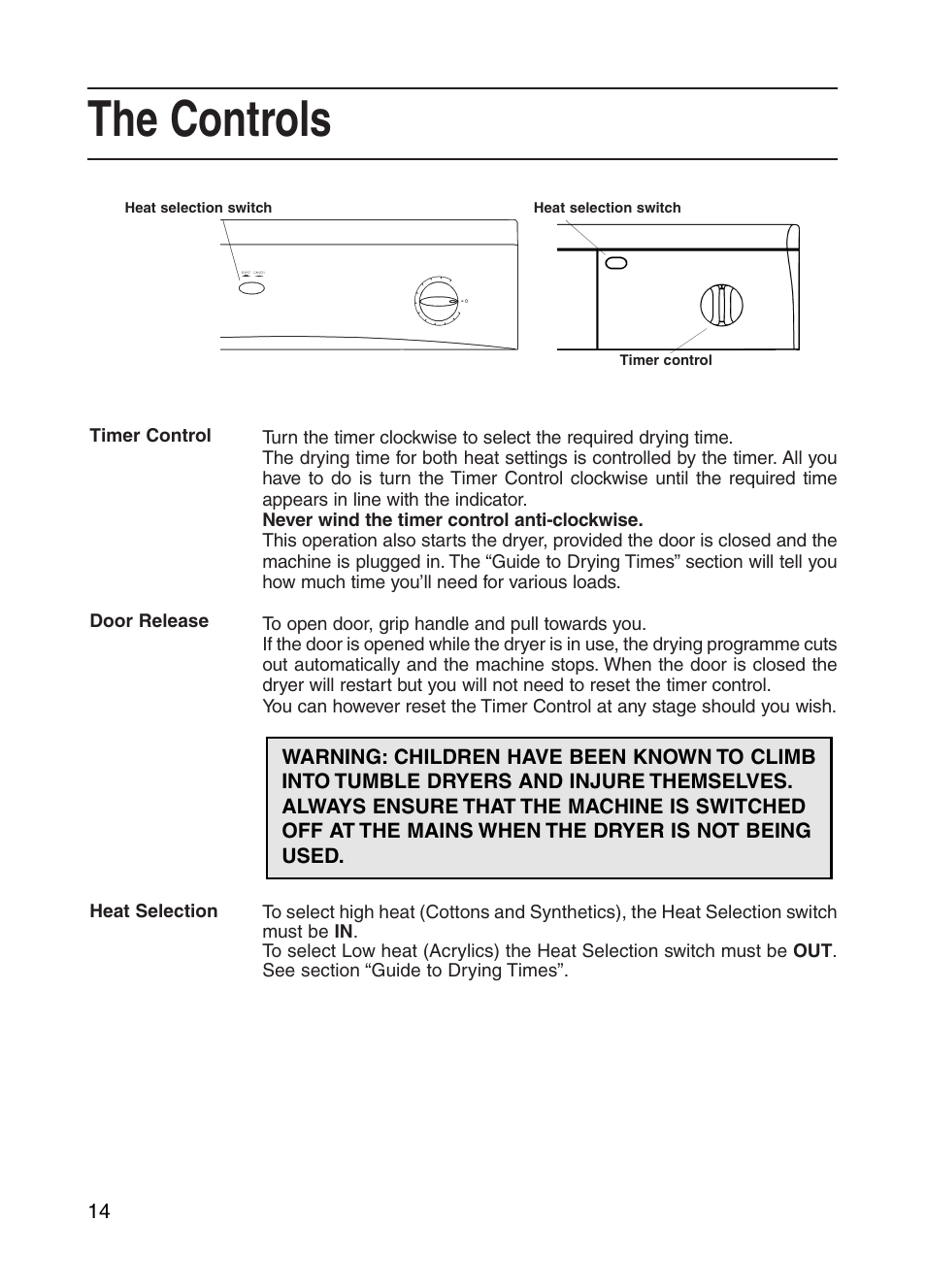 The controls | Indesit G73V User Manual | Page 14 / 20