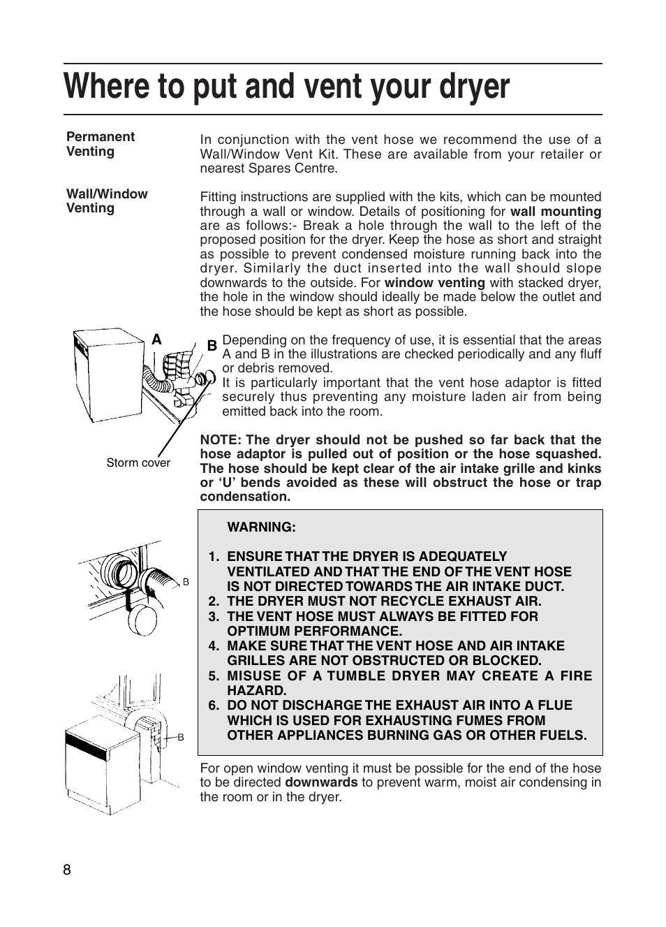 Where to put and vent your dryer | Indesit G73V User Manual | Page 8 / 20