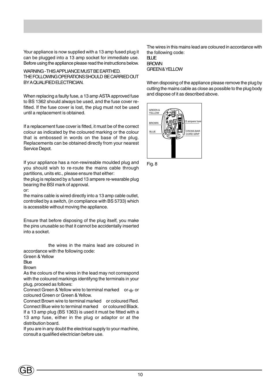 Electrical connection (figure 8) | Indesit WG1239T User Manual | Page 10 / 11