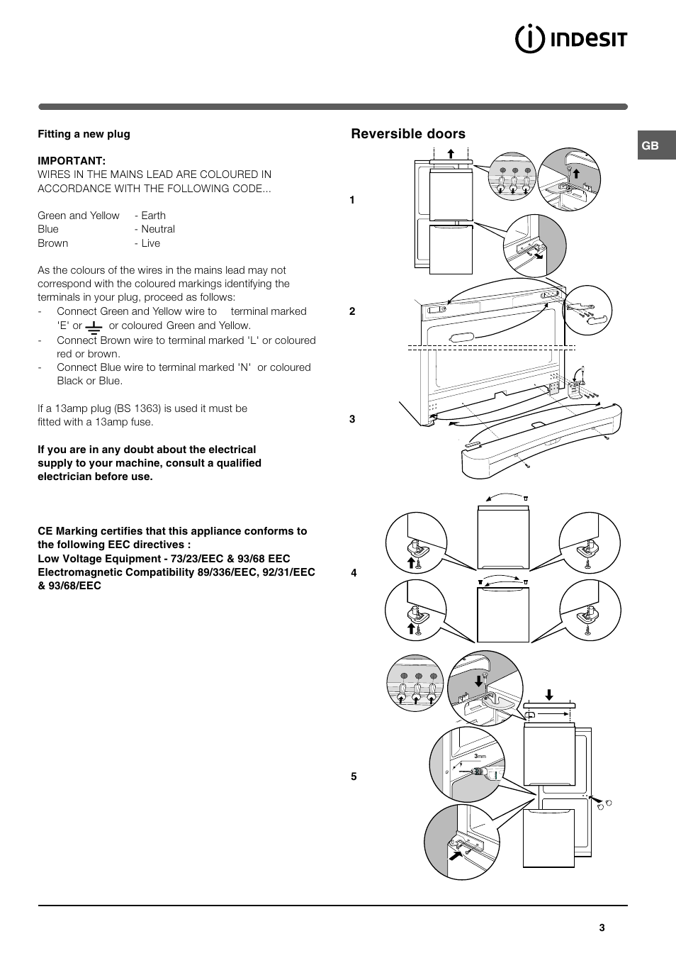 Reversible doors | Indesit BA35FNF P User Manual | Page 3 / 12