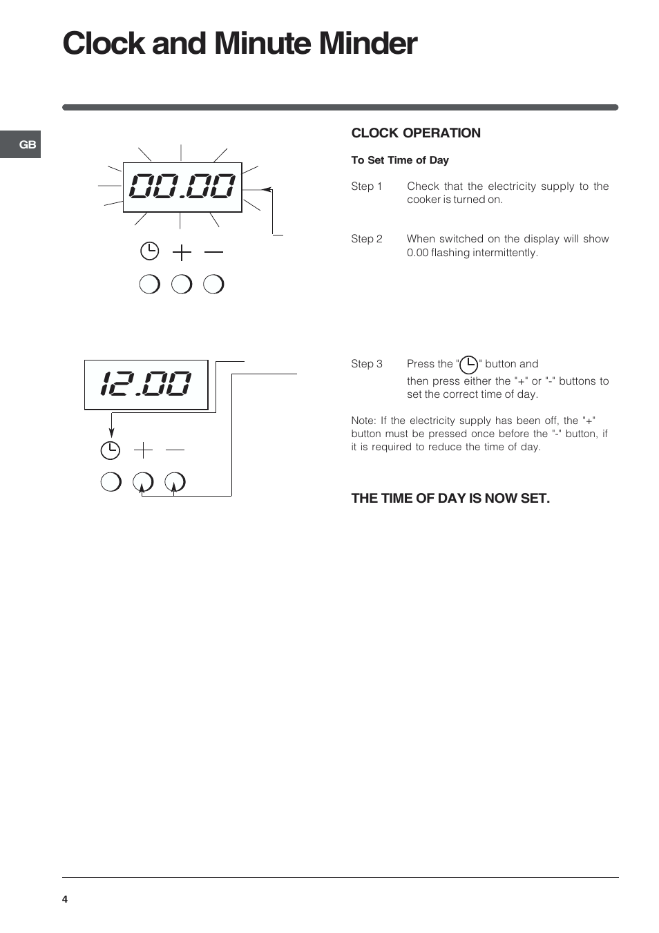 Clock and minute minder | Indesit KDP60E User Manual | Page 4 / 20