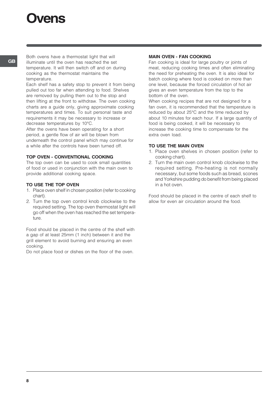 Ovens | Indesit KDP60E User Manual | Page 8 / 20