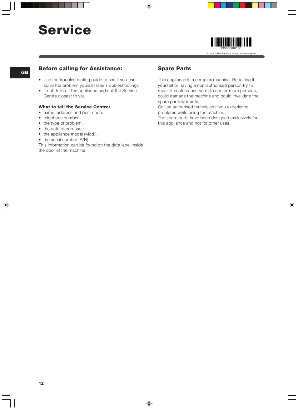 Service | Indesit WIXXL 146 User Manual | Page 12 / 12