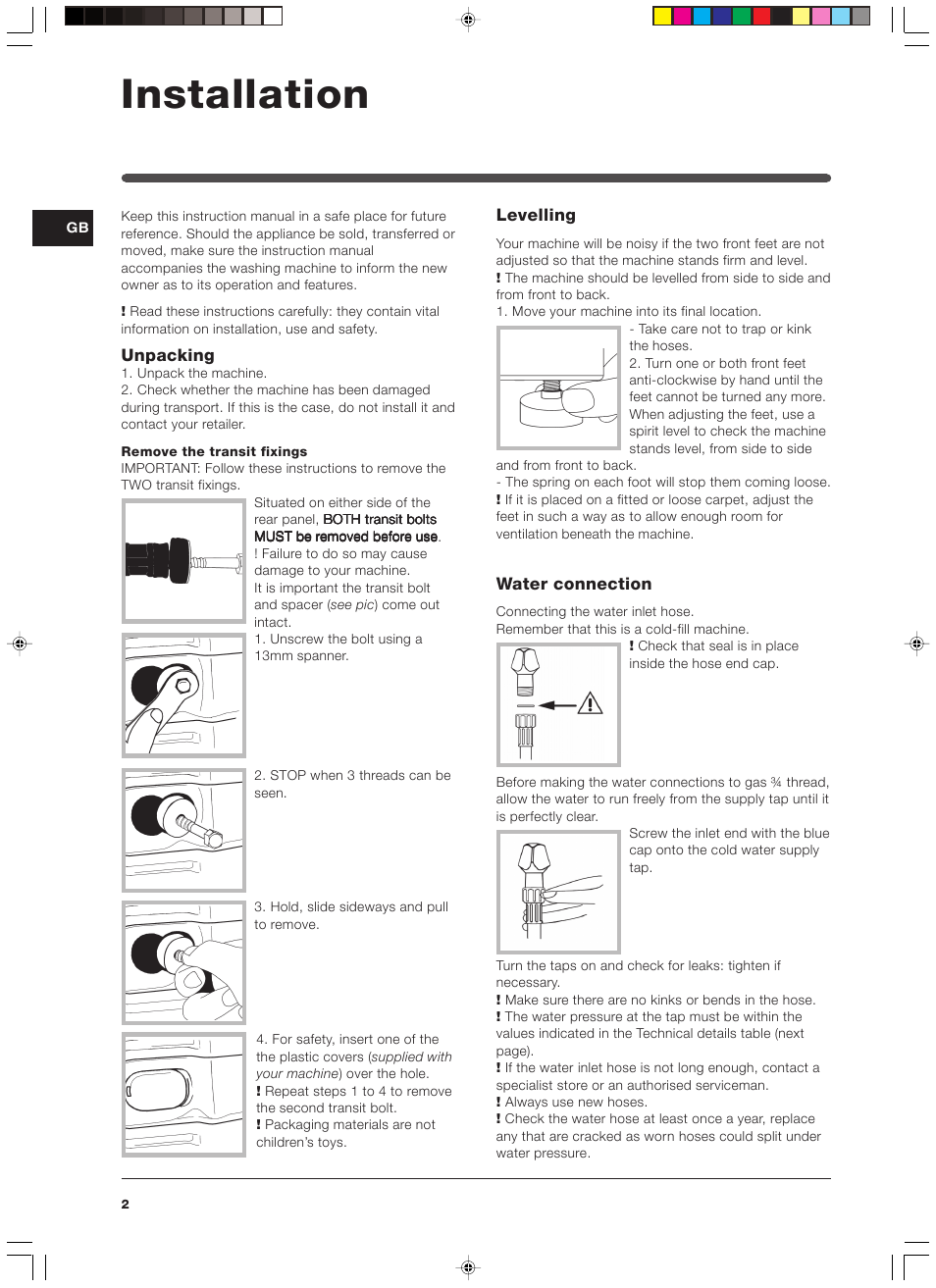 Installation | Indesit WIXXL 146 User Manual | Page 2 / 12