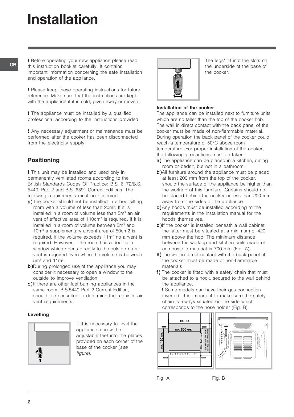 Installation, Positioning | Indesit IS50G User Manual | Page 2 / 16