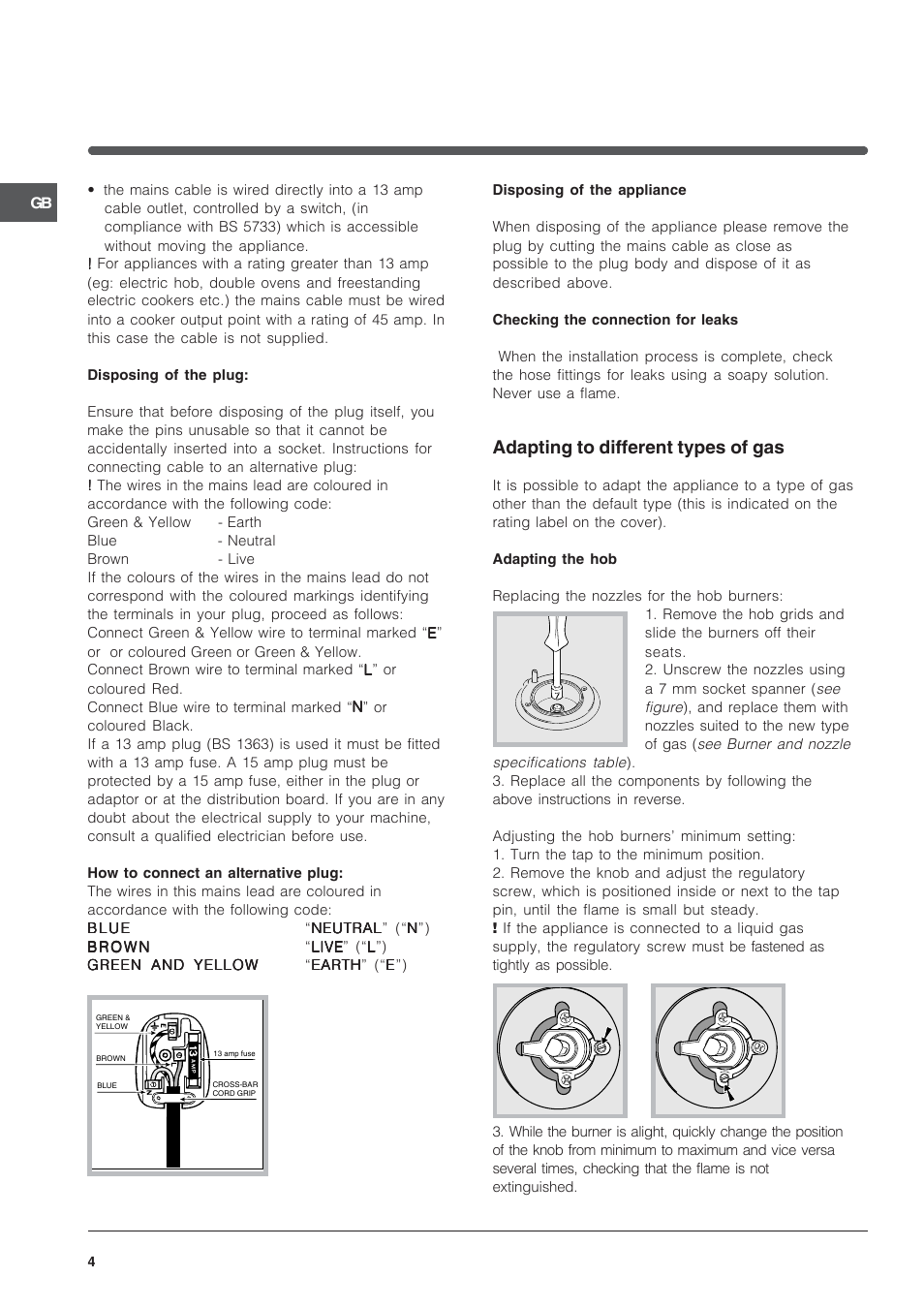 Adapting to different types of gas | Indesit IS50G User Manual | Page 4 / 16