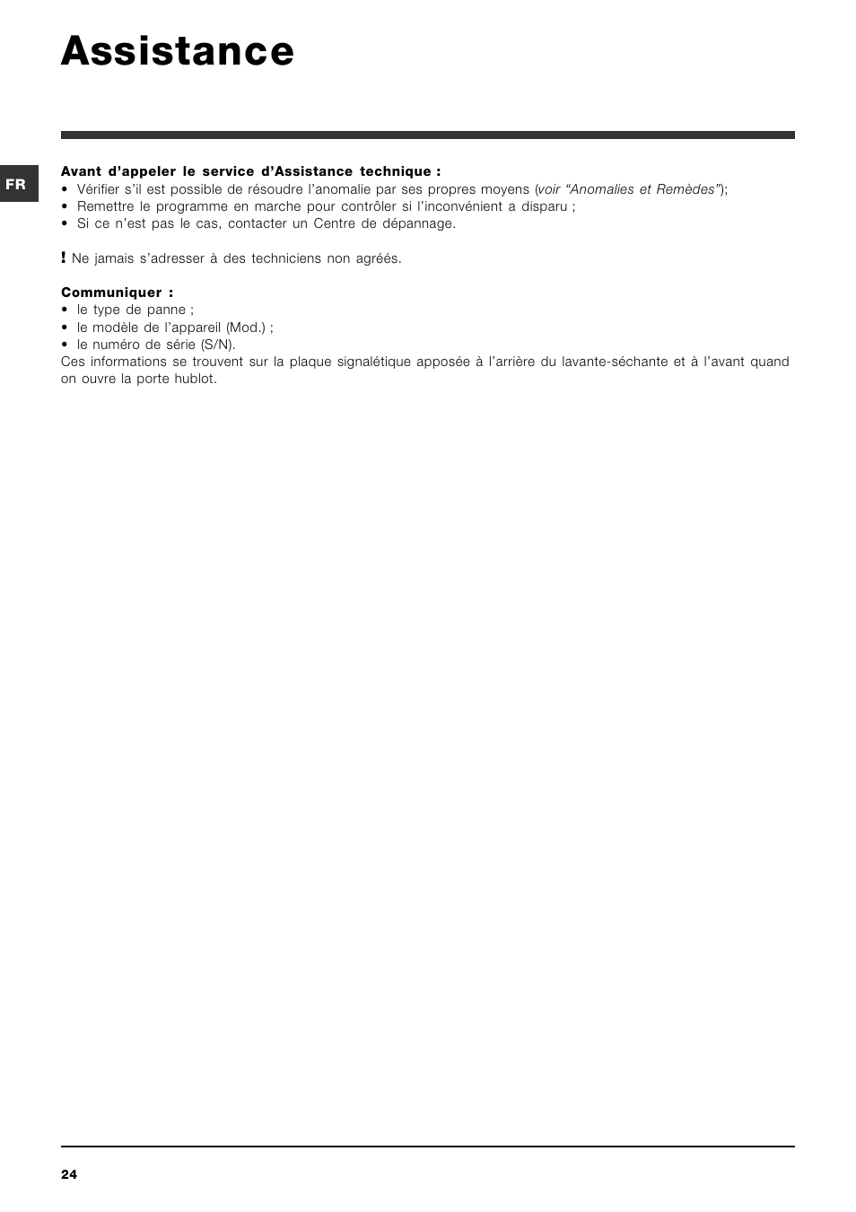 Assistance | Indesit PWDE 7125 W User Manual | Page 24 / 72