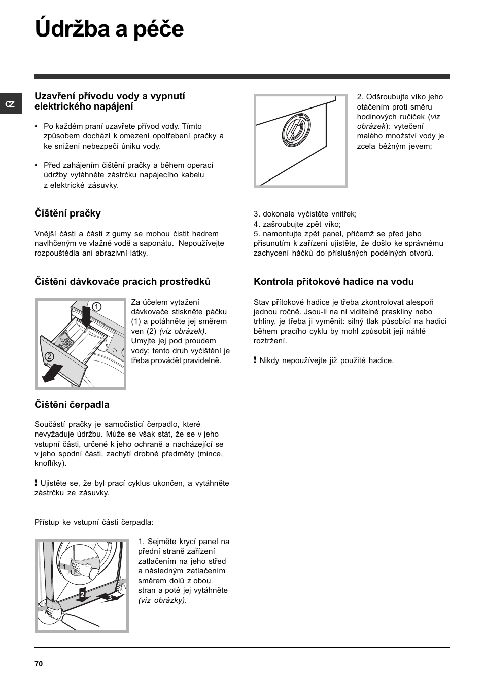 Údrba a péèe | Indesit PWDE 7125 W User Manual | Page 70 / 72