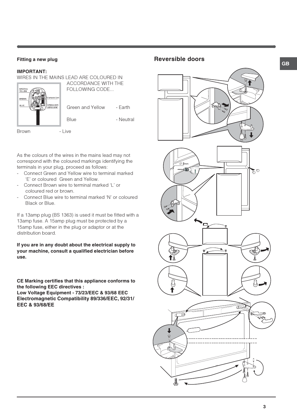 Reversible doors | Indesit R 24 User Manual | Page 3 / 12