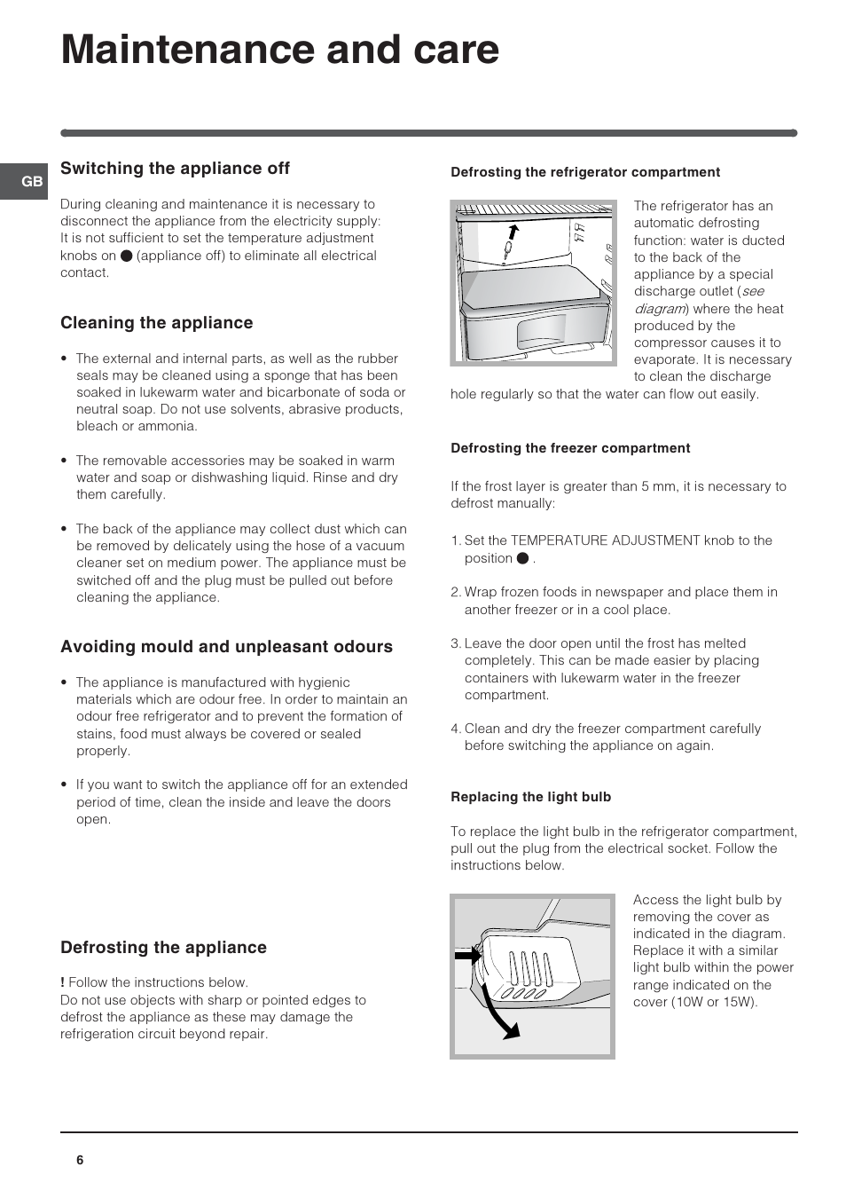 Maintenance and care | Indesit R 24 User Manual | Page 6 / 12