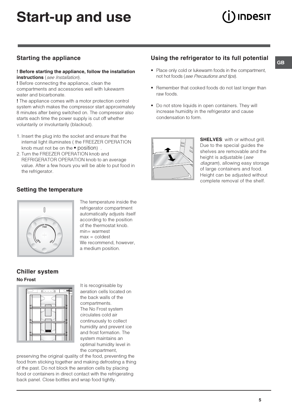Start-up and use | Indesit BAN 144 NF S User Manual | Page 5 / 12