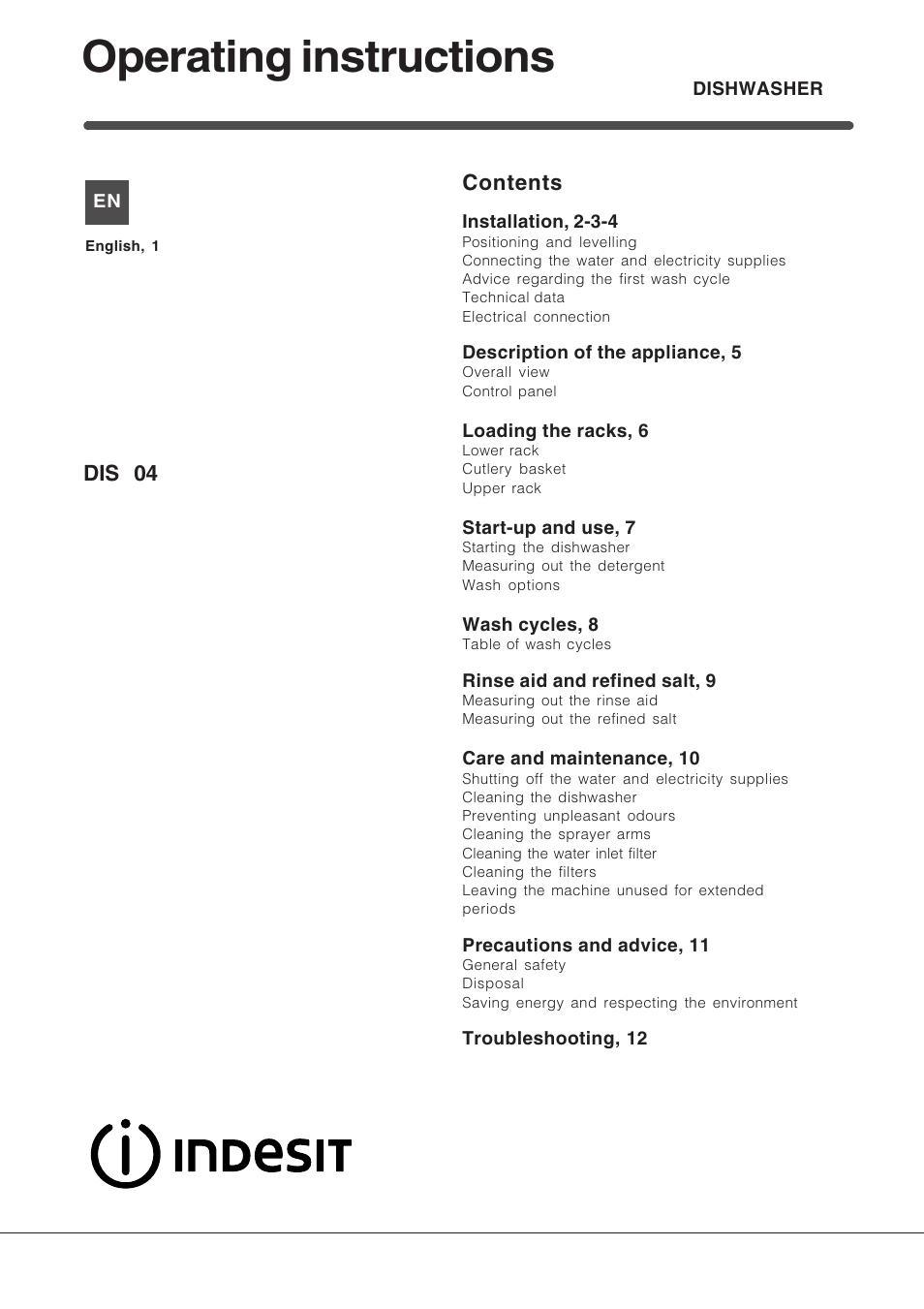 Indesit DIS 04 User Manual | 12 pages