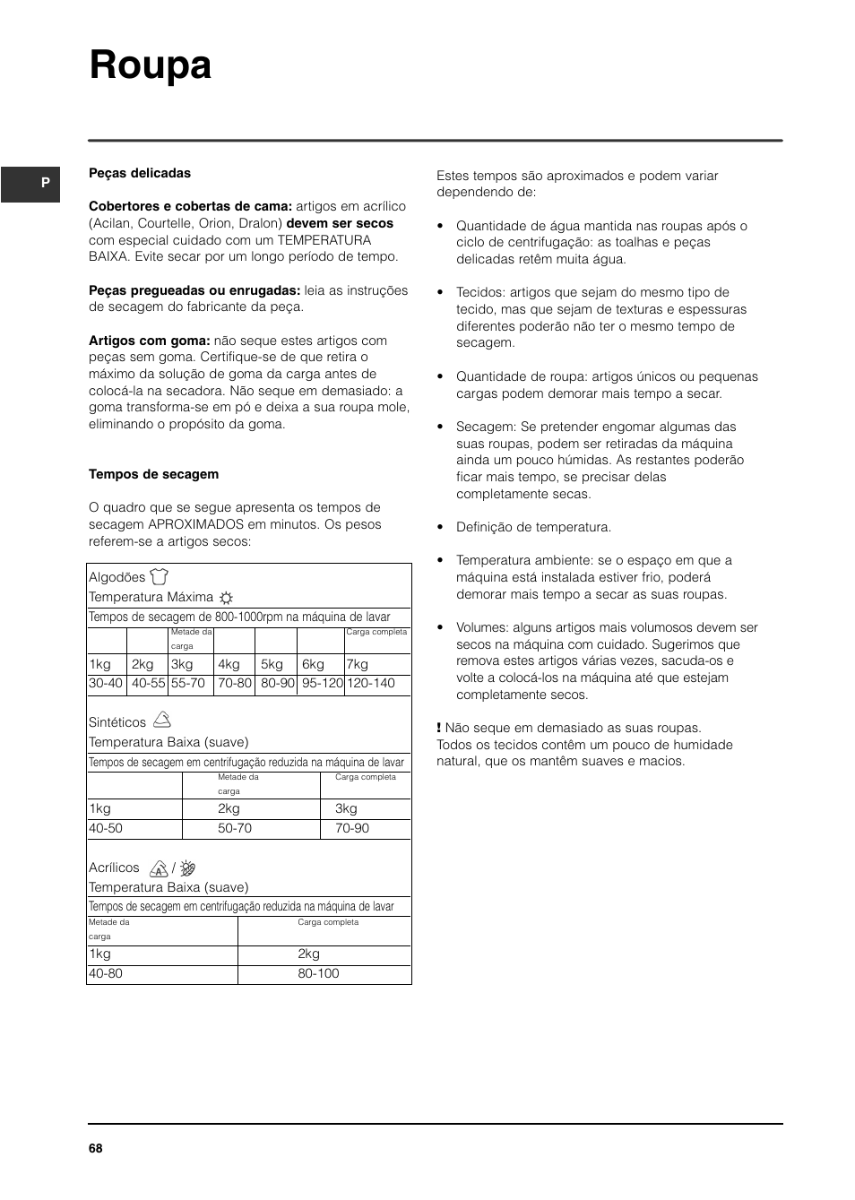 Roupa | Indesit ISL70C User Manual | Page 68 / 84