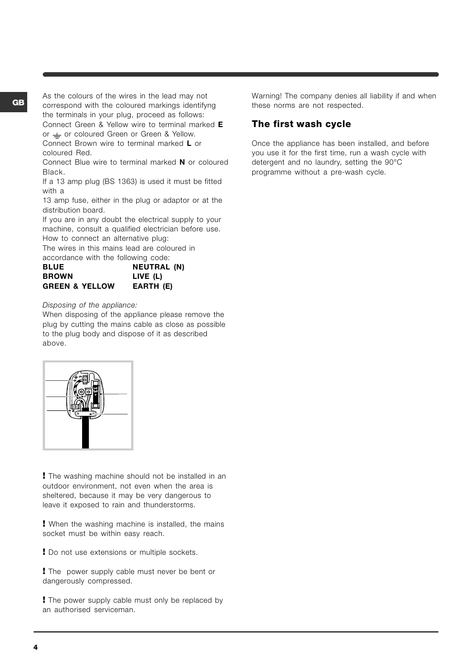 The first wash cycle | Indesit WIXL 123 User Manual | Page 4 / 16