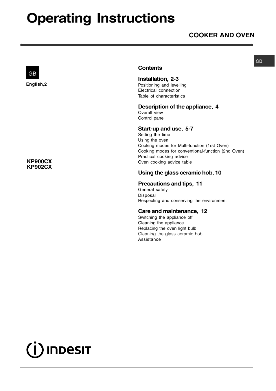 Indesit KP902CX User Manual | 12 pages