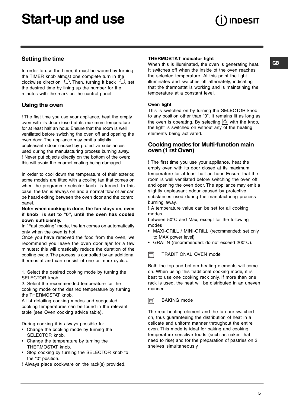 Start-up and use | Indesit KP902CX User Manual | Page 5 / 12