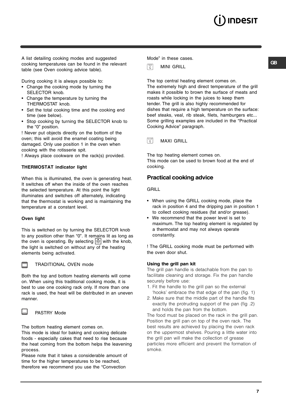Practical cooking advice | Indesit KP902CX User Manual | Page 7 / 12