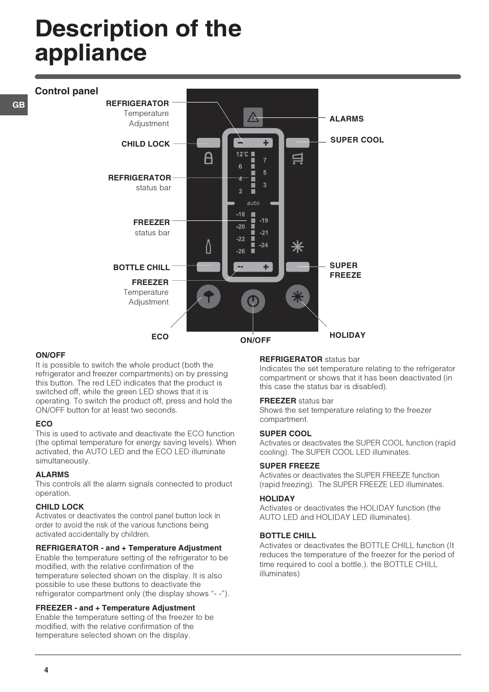 Description of the appliance | Indesit Refrigerator User Manual | Page 4 / 16