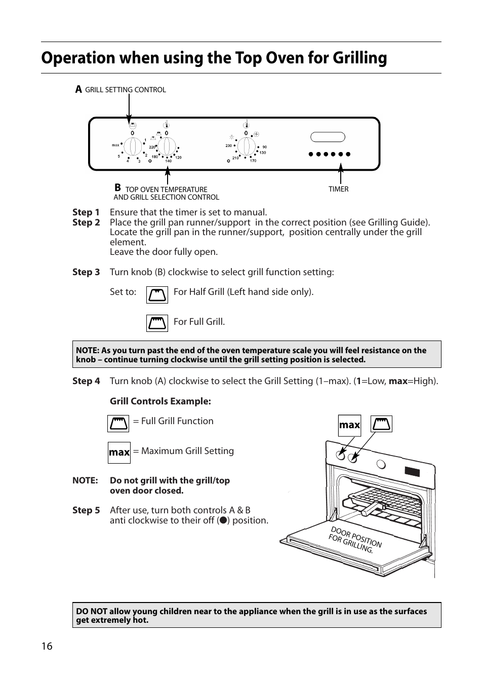 Operation when using the top oven for grilling | Indesit FDE20 User Manual | Page 16 / 40