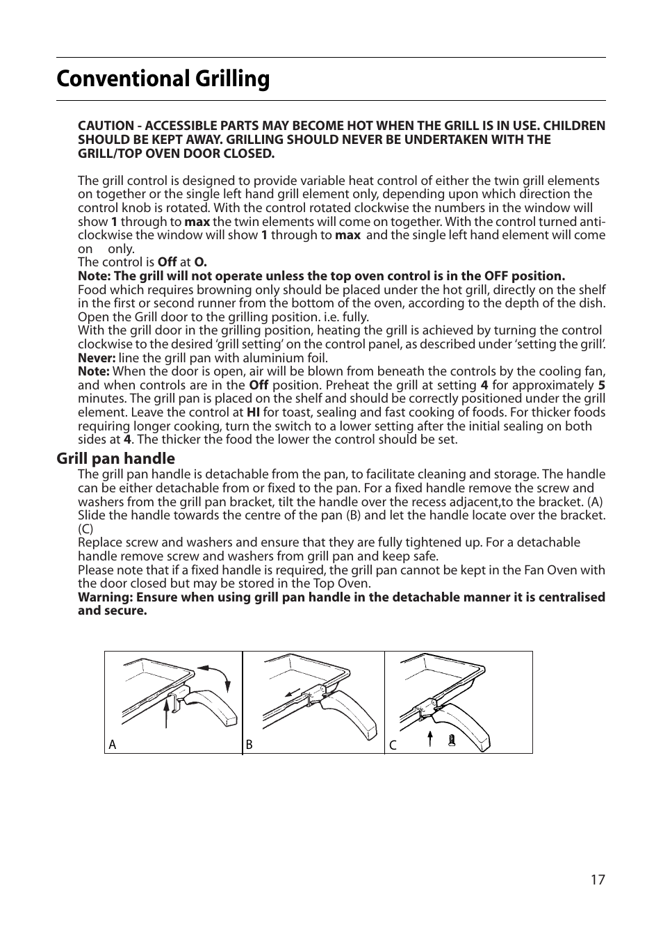 Conventional grilling | Indesit FDE20 User Manual | Page 17 / 40