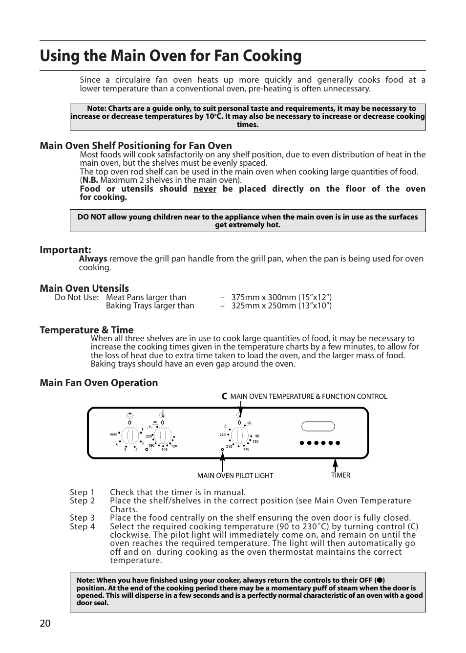 Using the main oven for fan cooking | Indesit FDE20 User Manual | Page 20 / 40