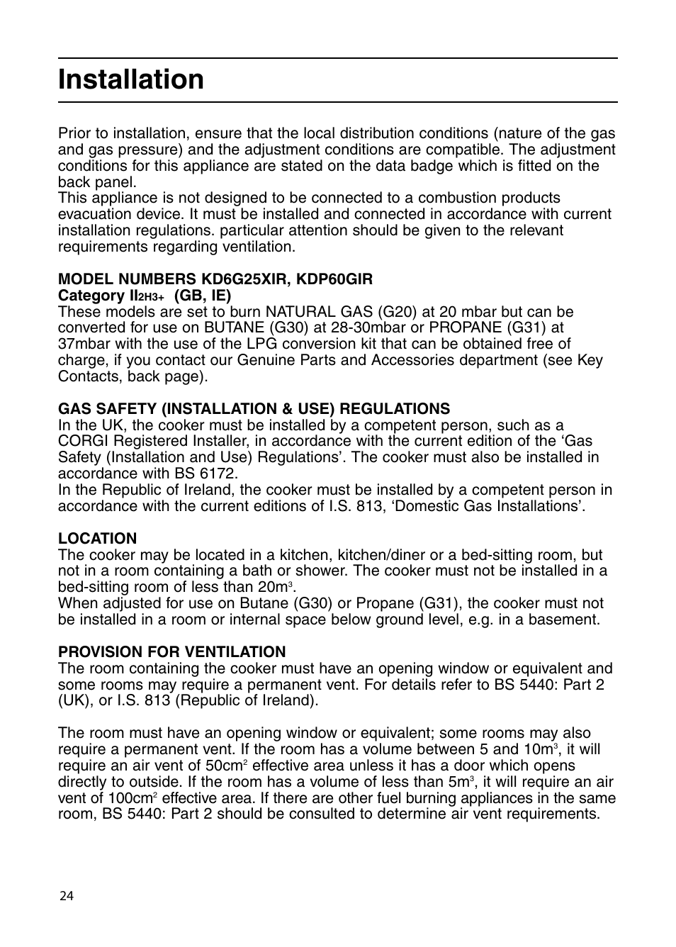 Installation | Indesit KD6G25XIR User Manual | Page 24 / 32