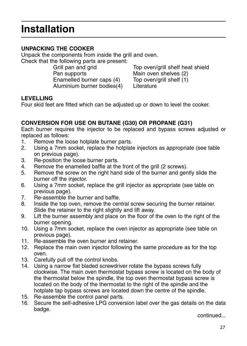 Installation | Indesit KD6G25XIR User Manual | Page 27 / 32