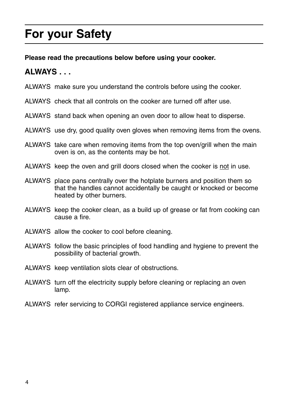 For your safety, Always | Indesit KD6G25XIR User Manual | Page 4 / 32