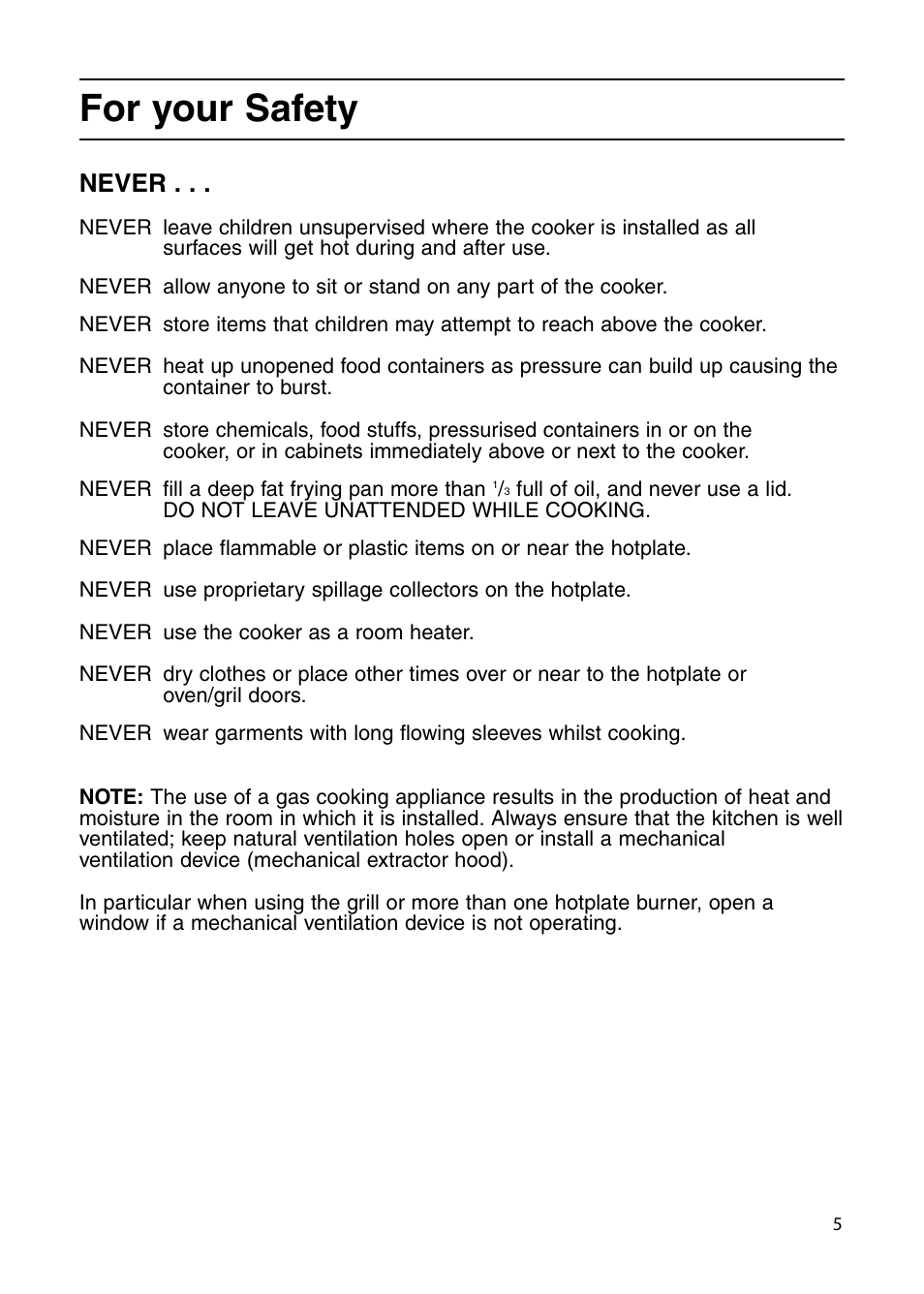For your safety, Never | Indesit KD6G25XIR User Manual | Page 5 / 32