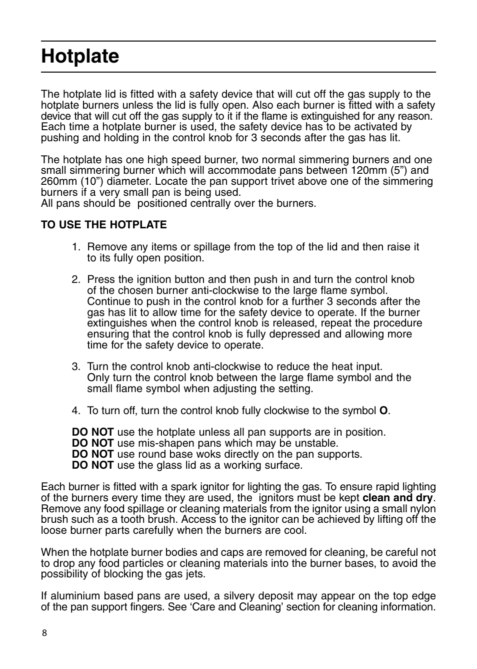 Hotplate | Indesit KD6G25XIR User Manual | Page 8 / 32