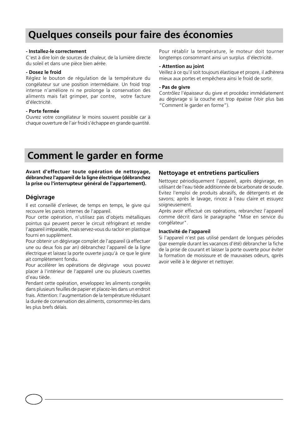 Comment le garder en forme, Quelques conseils pour faire des économies | Indesit GCO120 User Manual | Page 22 / 60