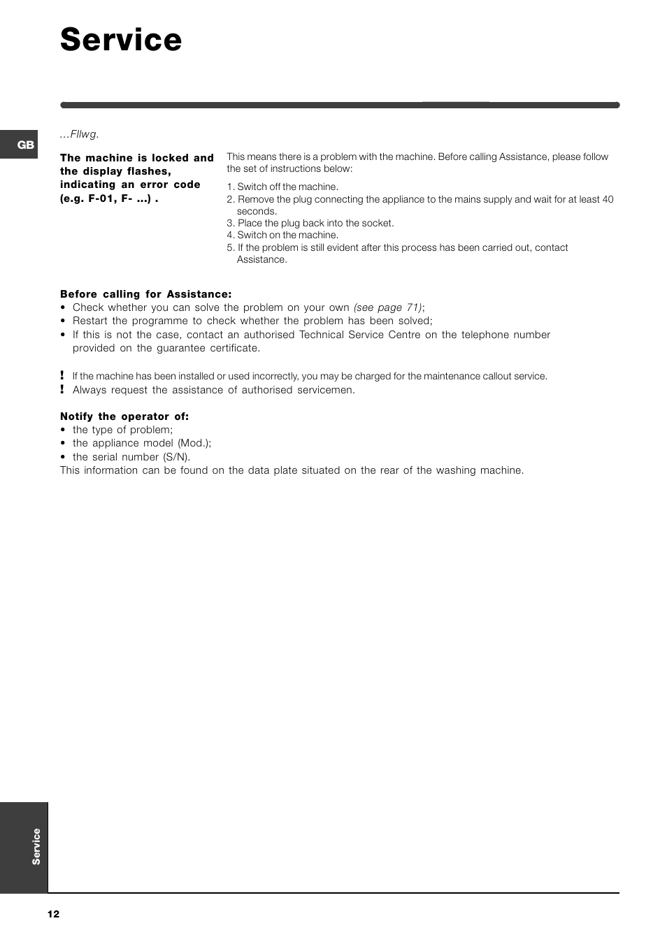 Service | Indesit WITE 87 User Manual | Page 12 / 72
