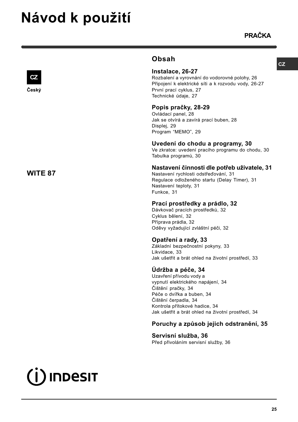 Indesit WITE 87 User Manual | Page 25 / 72