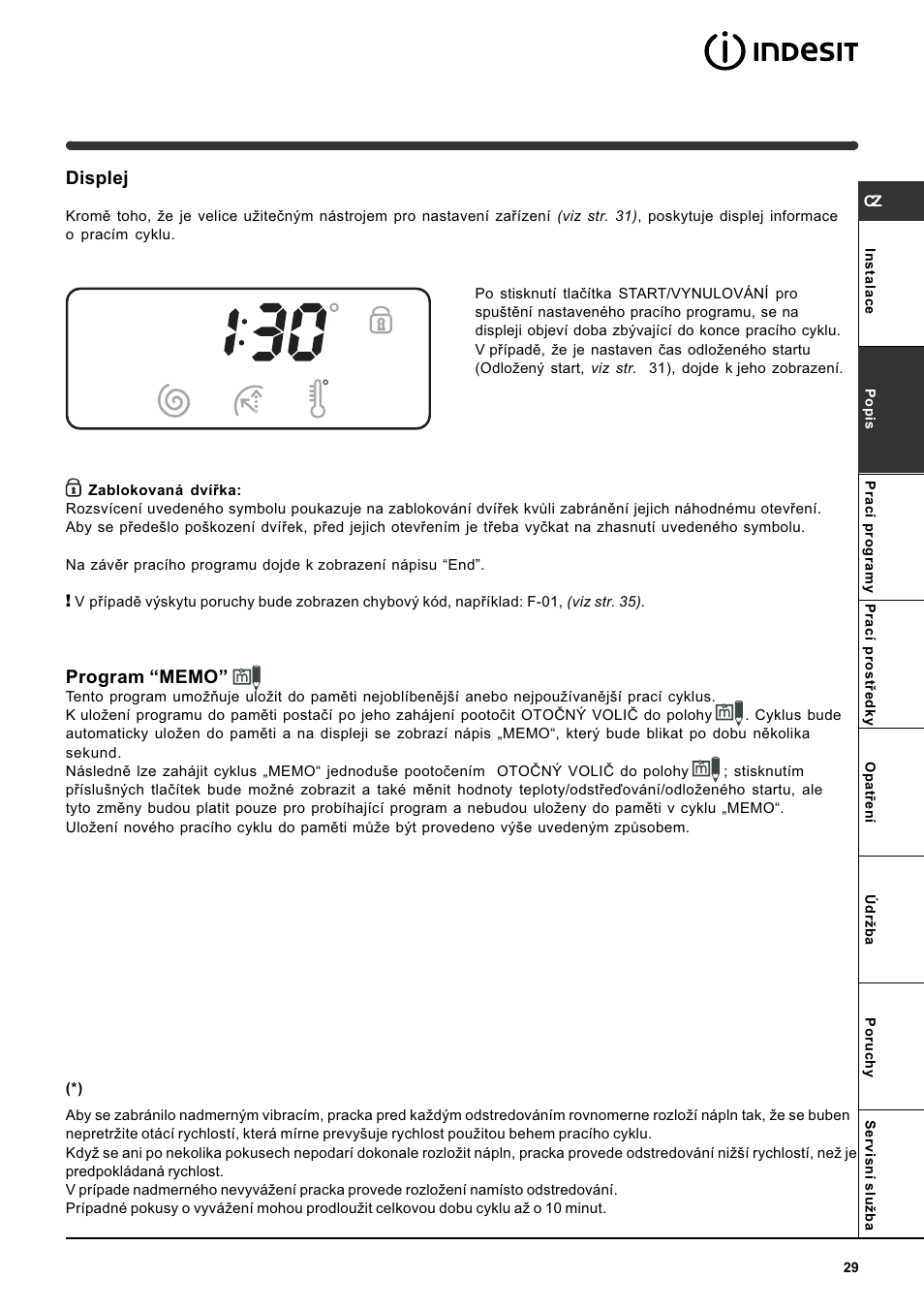 Displej | Indesit WITE 87 User Manual | Page 29 / 72