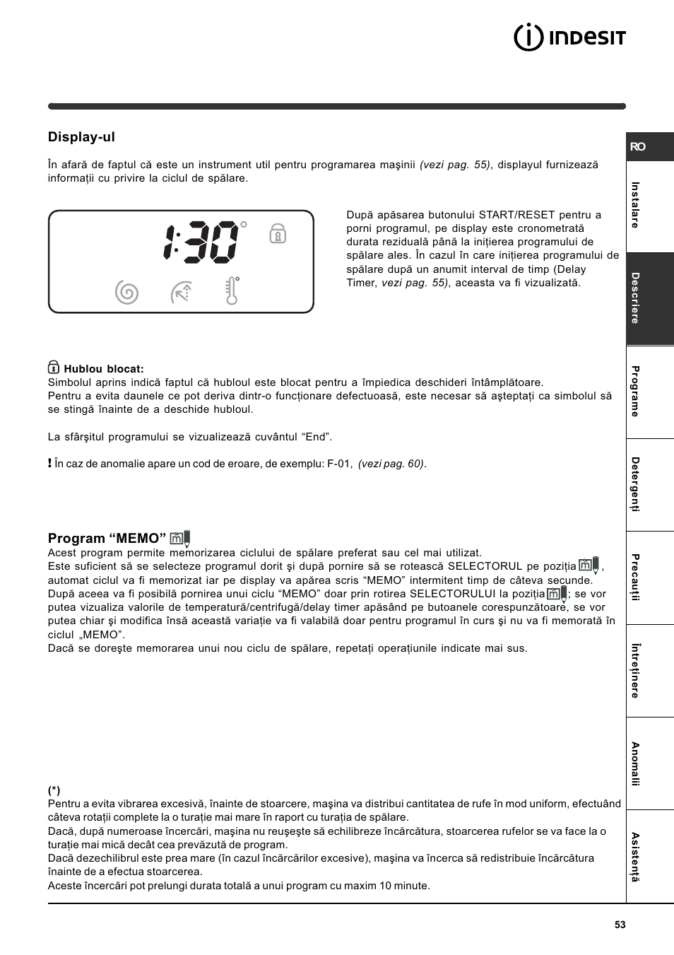Display-ul | Indesit WITE 87 User Manual | Page 53 / 72