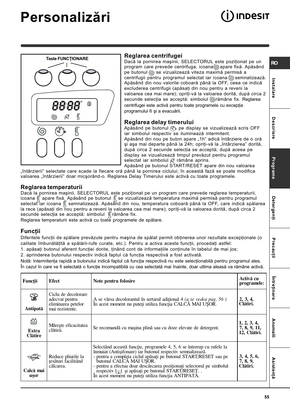 Personalizãri | Indesit WITE 87 User Manual | Page 55 / 72