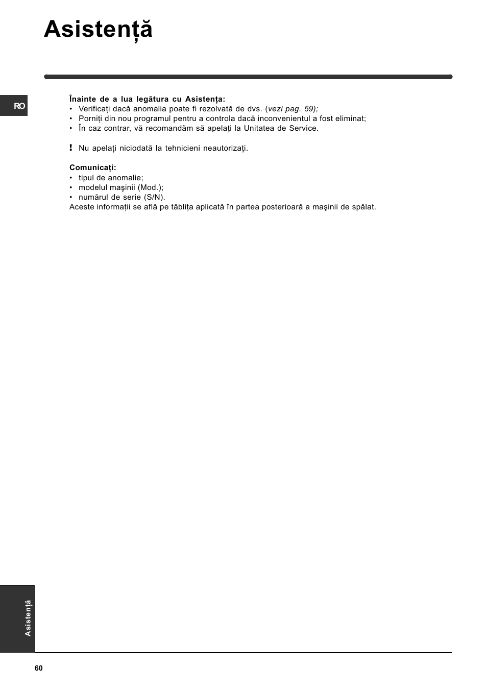 Asistenþã | Indesit WITE 87 User Manual | Page 60 / 72