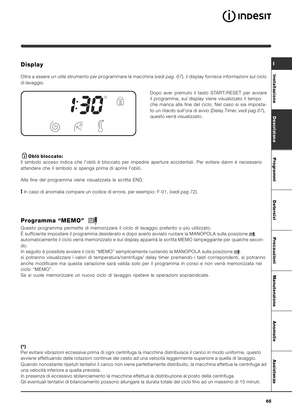 Display | Indesit WITE 87 User Manual | Page 65 / 72