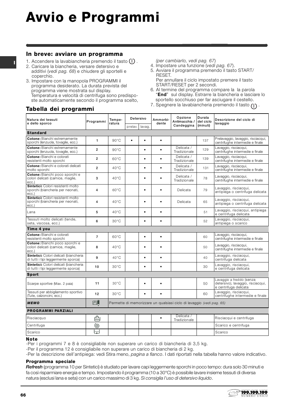 Avvio e programmi | Indesit WITE 87 User Manual | Page 66 / 72