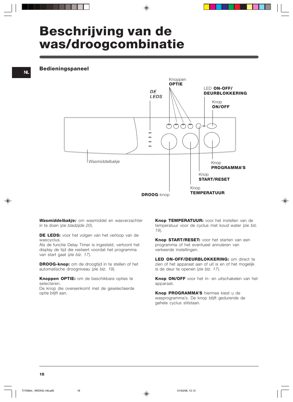 Beschrijving van de was/droogcombinatie | Indesit WIDXXL 146 User Manual | Page 16 / 72