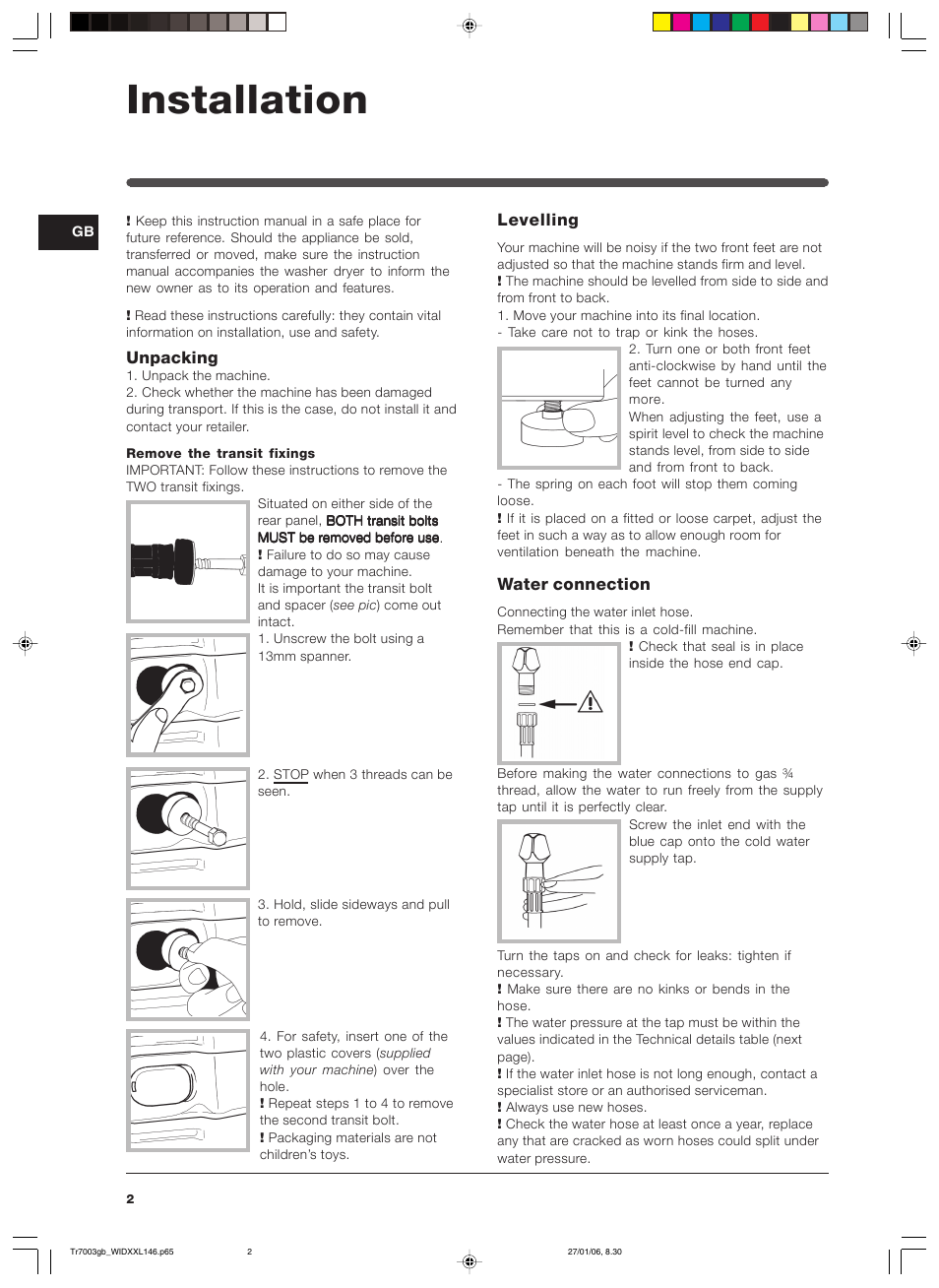 Installation | Indesit WIDXXL 146 User Manual | Page 2 / 72