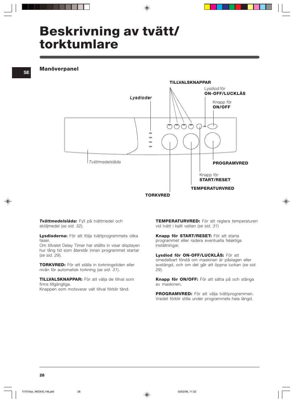 Beskrivning av tvätt/ torktumlare | Indesit WIDXXL 146 User Manual | Page 28 / 72