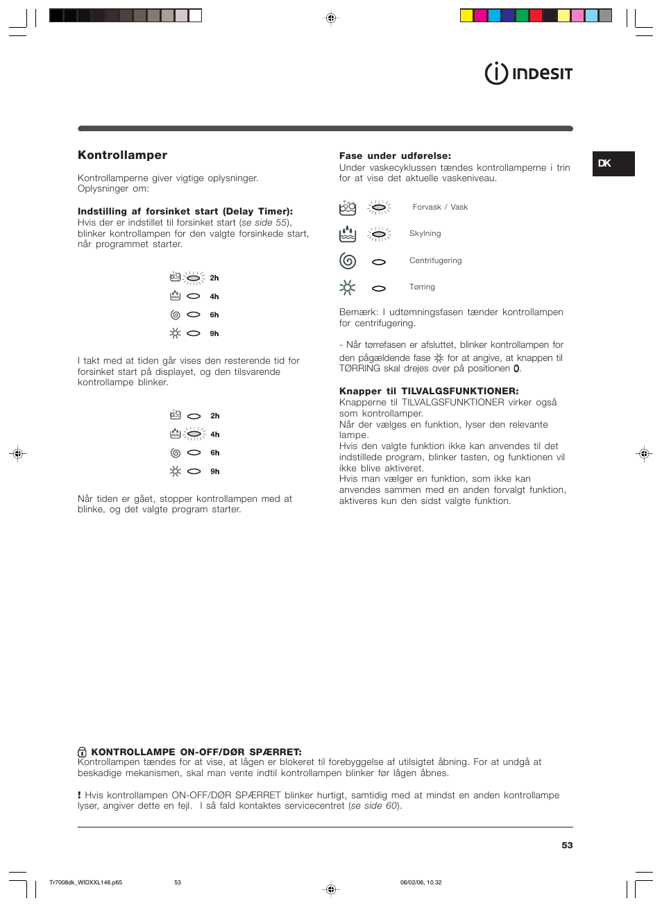 Kontrollamper | Indesit WIDXXL 146 User Manual | Page 53 / 72