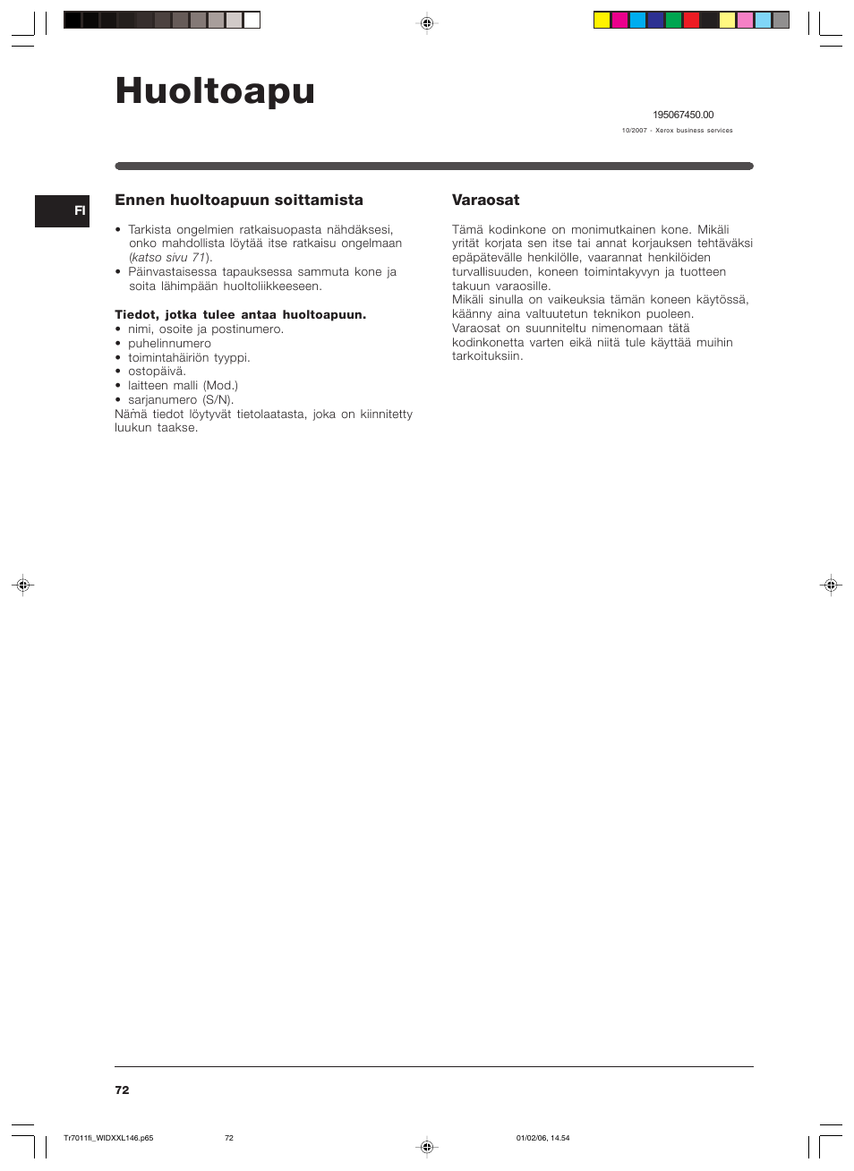 Huoltoapu, Ennen huoltoapuun soittamista, Varaosat | Indesit WIDXXL 146 User Manual | Page 72 / 72