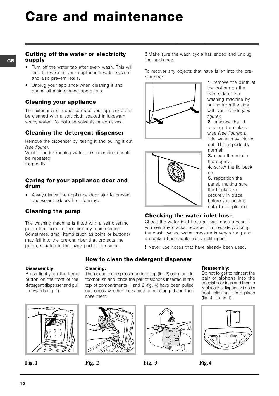Care and maintenance | Indesit WITE 127 User Manual | Page 10 / 72