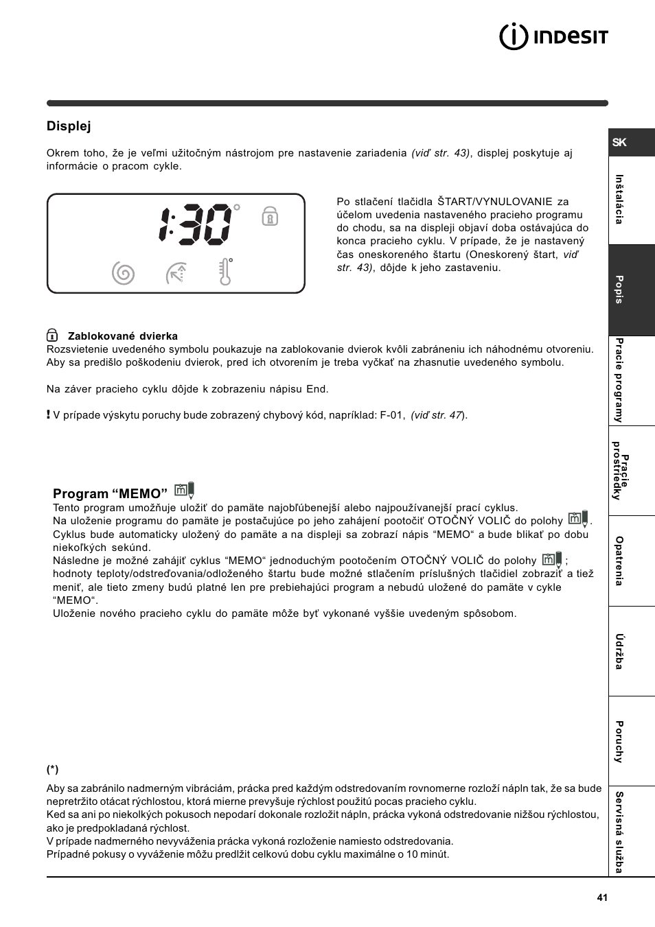 Displej | Indesit WITE 127 User Manual | Page 41 / 72