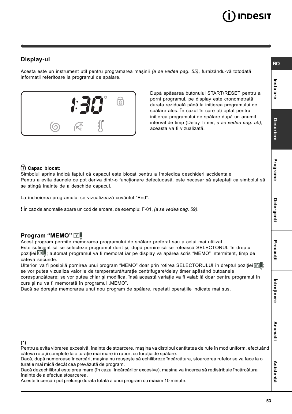 Display-ul | Indesit WITE 127 User Manual | Page 53 / 72