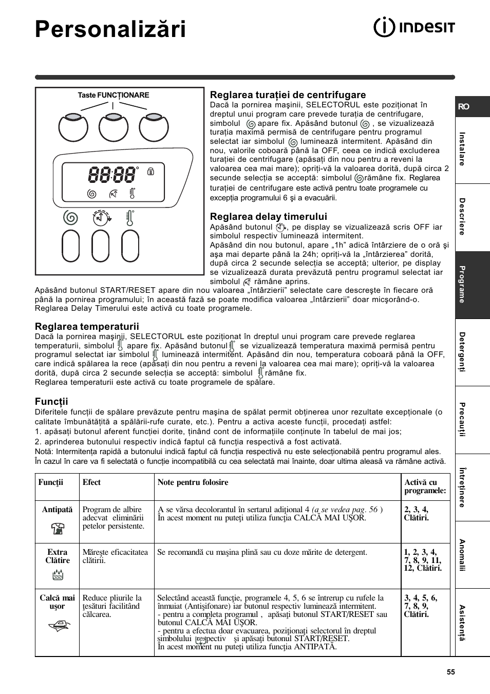 Personalizãri | Indesit WITE 127 User Manual | Page 55 / 72