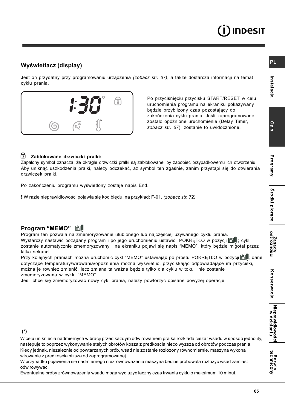 Wywietlacz (display) | Indesit WITE 127 User Manual | Page 65 / 72